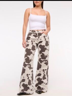Abercrombie & Fitch Cream and Brown Cow Spot Flare Pants